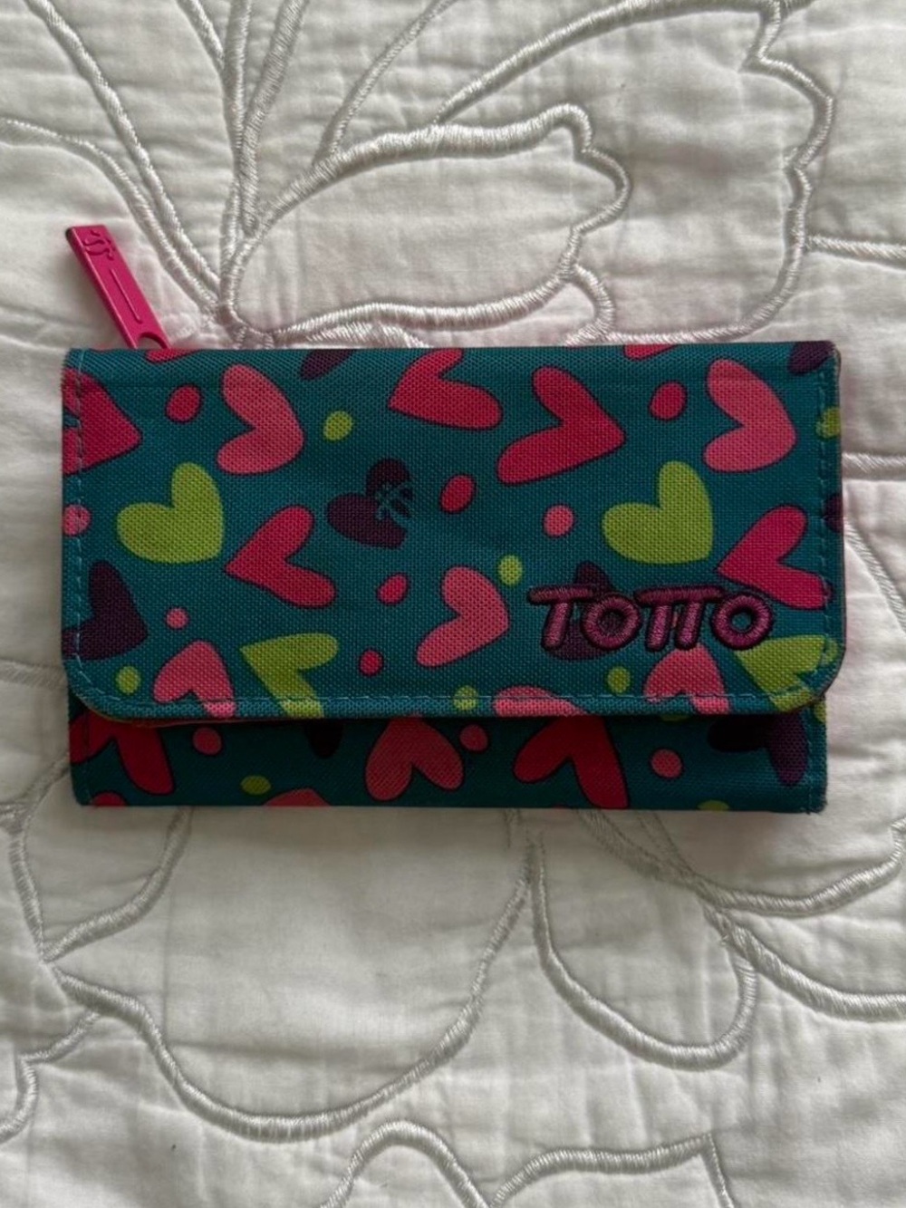Totto Printed Zip Wallet in Green & Pink